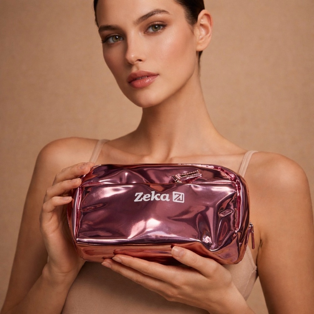 Zeka Metallic Rose Pink Cosmetic Case Travel Bag Pouch